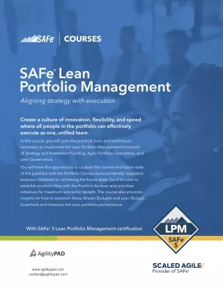 SAFe® Lean Portfolio Management Training | SAFe® Agile Course Online | AgilityPA