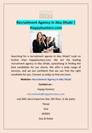 Recruitment Agency in Abu Dhabi  Happyhunterz.com