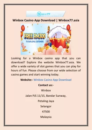 Winbox Casino App Download  Winbox77.asia
