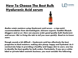 How To Choose The Best Bulk Hyaluronic Acid serum