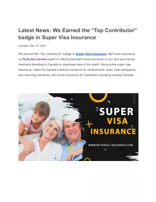 Latest News: We Earned the “Top Contributor” badge in Super Visa Insurance