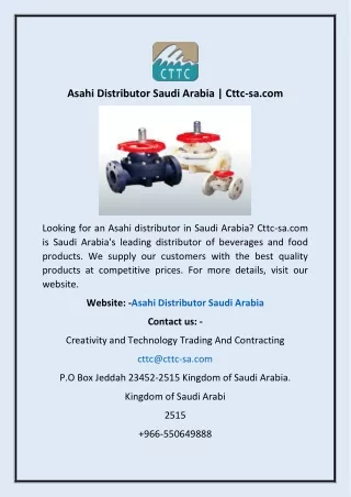 Asahi Distributor Saudi Arabia | Cttc-sa.com