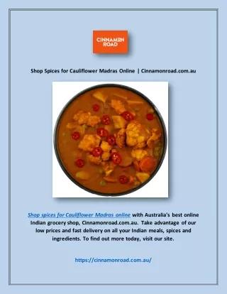 Shop Spices for Cauliflower Madras Online | Cinnamonroad.com.au