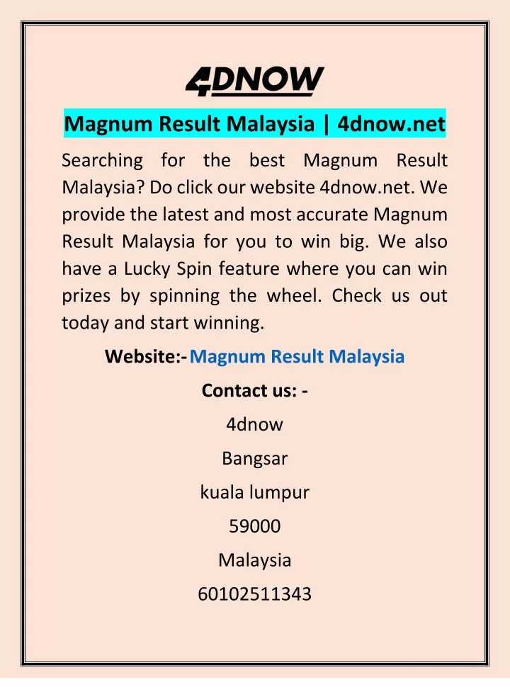 magnum result malaysia 4dnow net