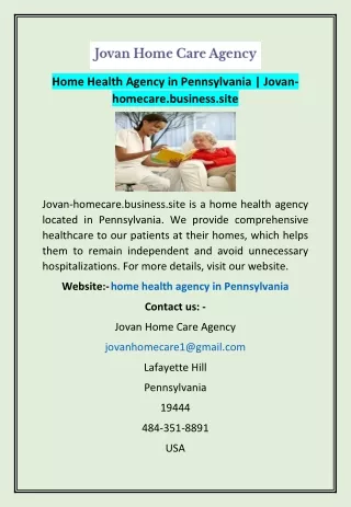Home Health Agency in Pennsylvania | Jovan-homecare.business.site