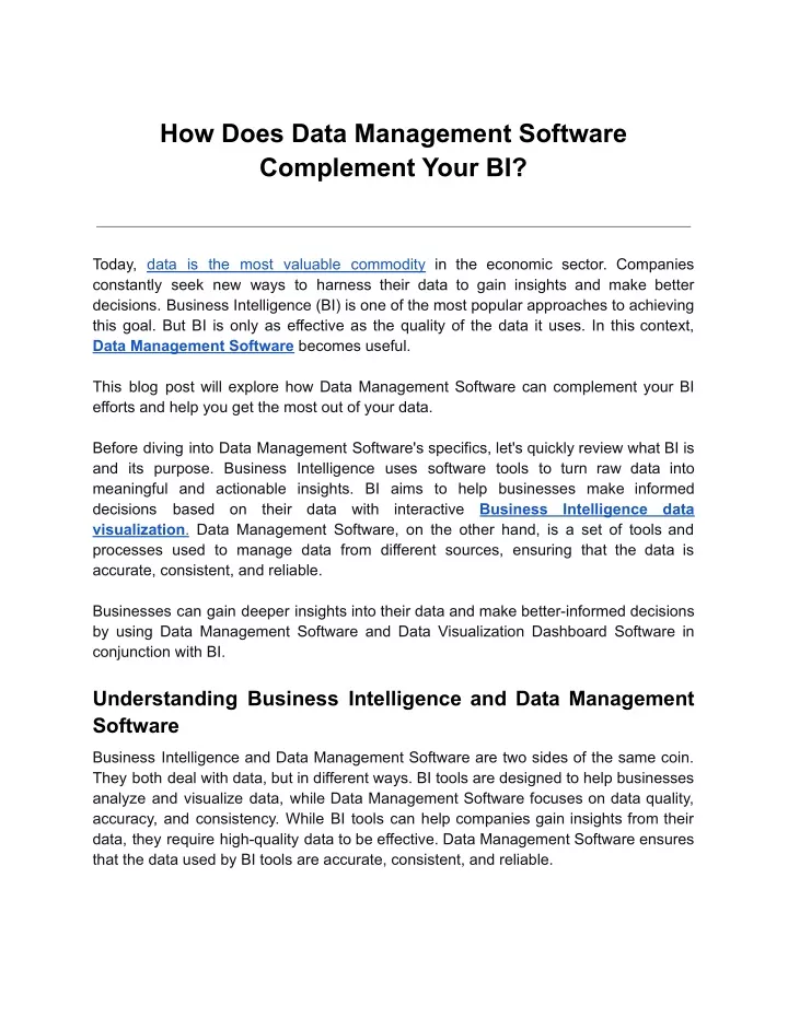 how does data management software complement your