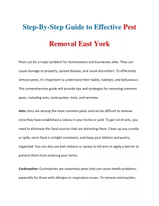 Step-by-Step Guide to Effective Pest Removal East York