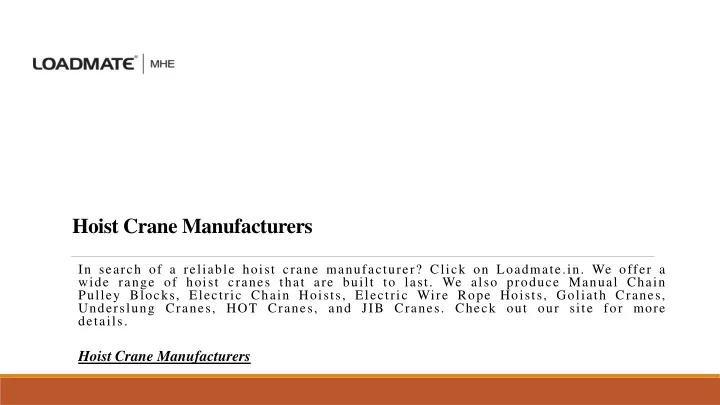 hoist crane manufacturers