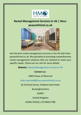 Rental Management Services In Uk  Hmo-peaceofmind.co.uk