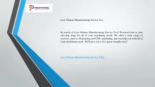 Low Volume Manufacturing Service Usa    Prototool.com