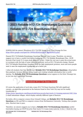 2023 Reliable H12-724 Braindumps Questions | Reliable H12-724 Braindumps Files
