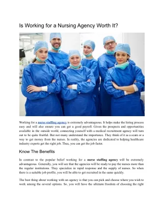 Is Working for a Nursing Agency Worth It