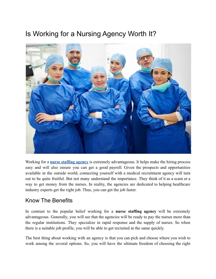 is working for a nursing agency worth it
