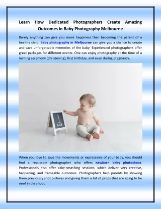 Learn How Dedicated Photographers Create Amazing Outcomes in Baby Photography Melbourne