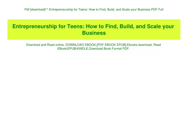 pdf download entrepreneurship for teens