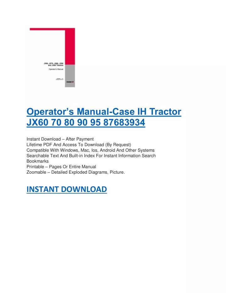 operator s manual case ih tractor jx60