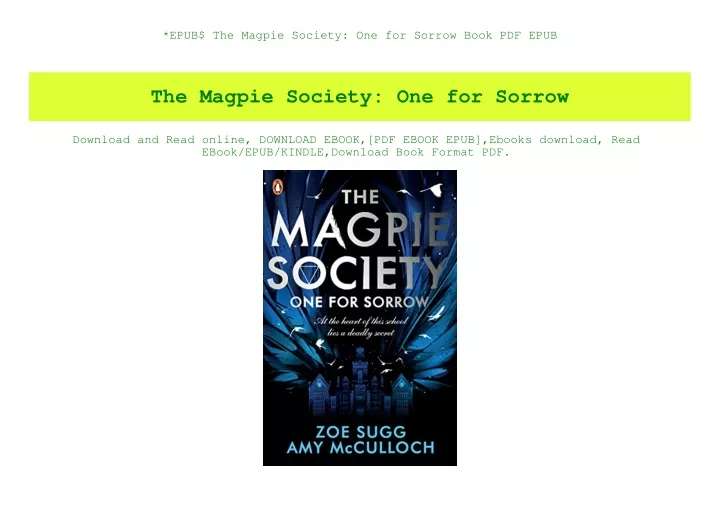 epub the magpie society one for sorrow book