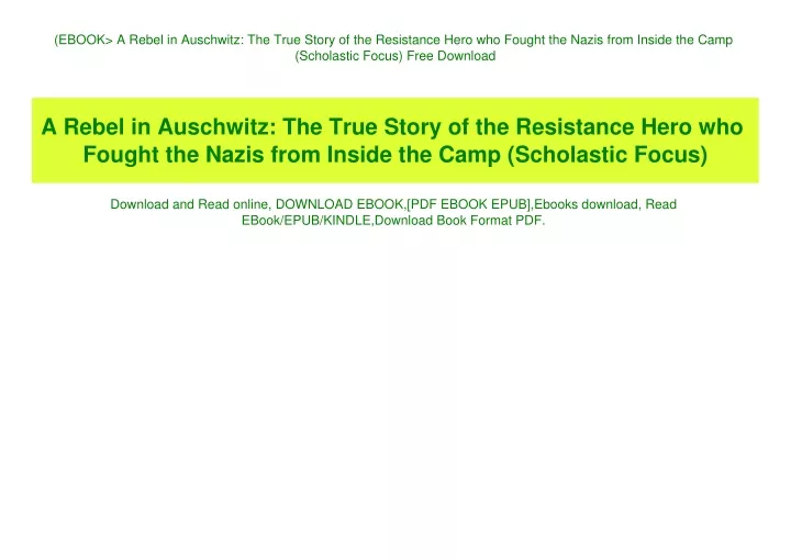 ebook a rebel in auschwitz the true story