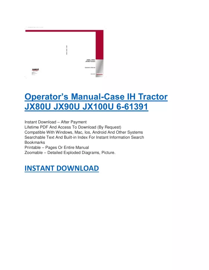 operator s manual case ih tractor jx80u jx90u