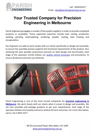Your Trusted Company for Precision Engineering in Melbourne