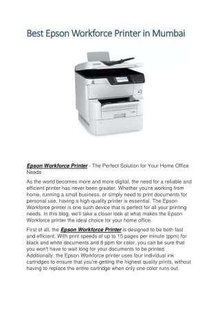 Best Epson Workforce Printer in Mumbai