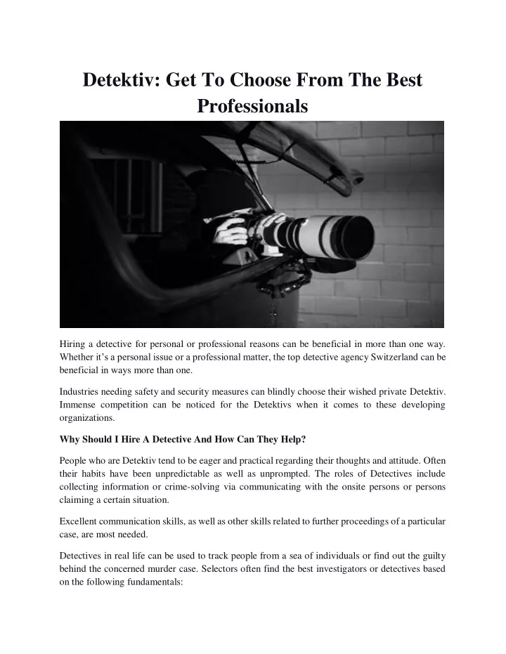 detektiv get to choose from the best professionals