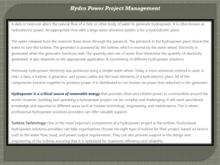Hydro Power Project Management