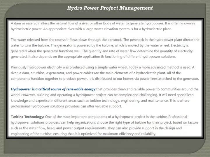 hydro power project management