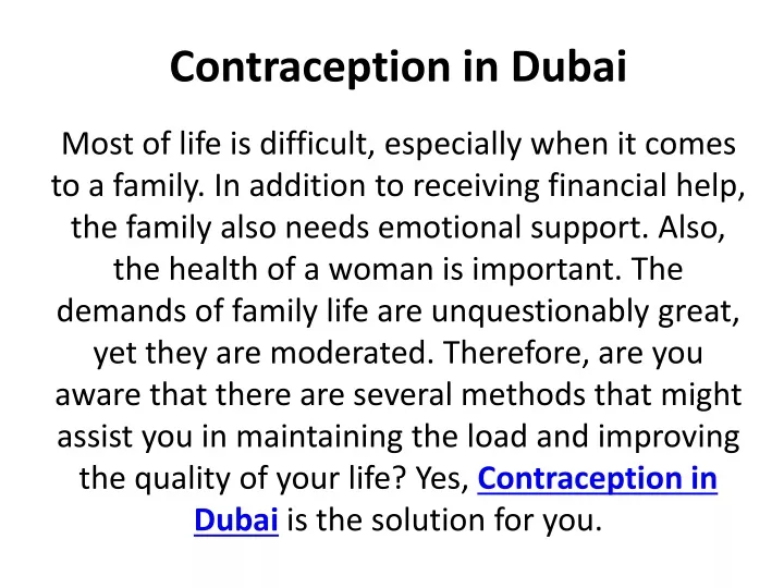 contraception in dubai