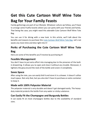 Cute Cartoon Wolf Wine Tote Bag – Artwork Wine Tote Bag – Baby Wolf Wine Tote