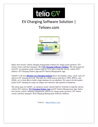 EV Charging Software Solution  Telioev.com