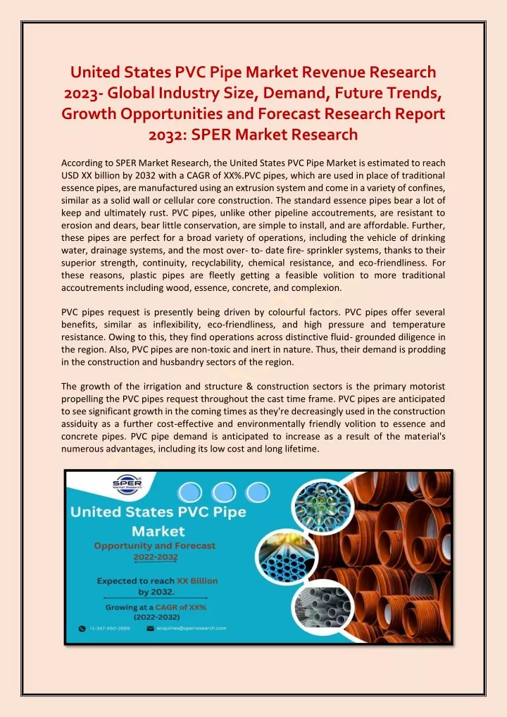united states pvc pipe market revenue research