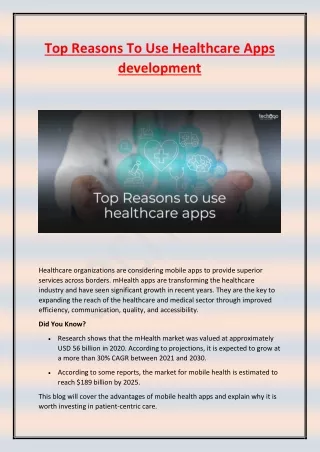 top reasons to use healthcare apps development