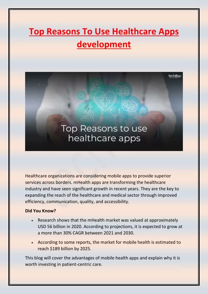 top reasons to use healthcare apps development