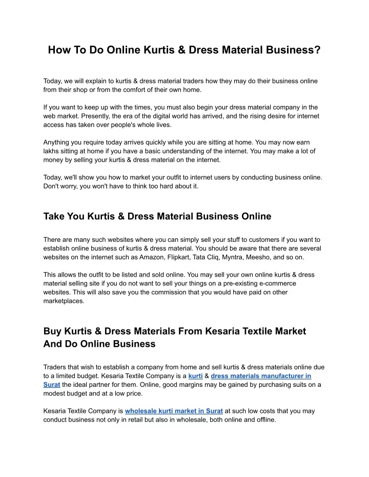 how to do online kurtis dress material business