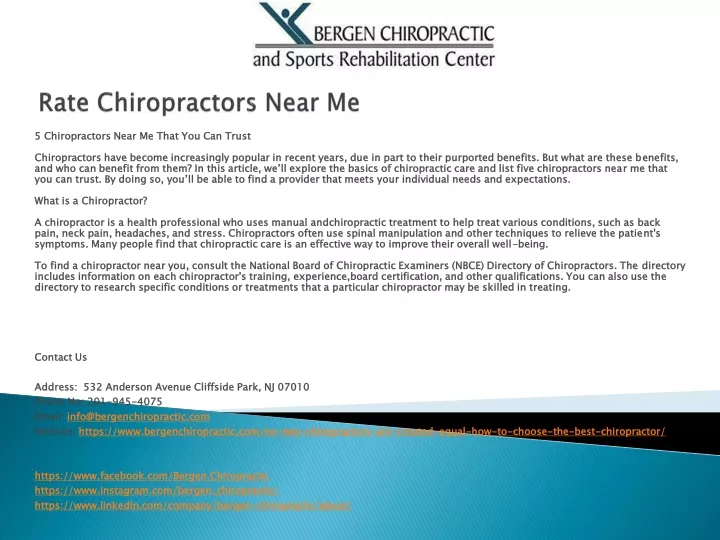 rate chiropractors near me