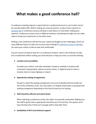 what makes a good conference hall