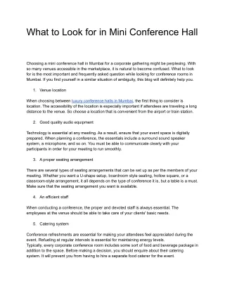 what to look for in mini conference hall