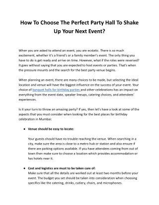 how to choose the perfect party hall to shake