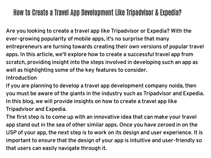 how to create a travel app development like