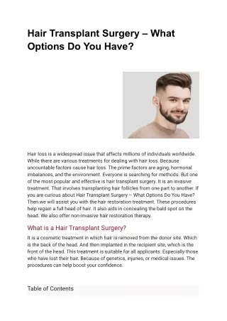 Hair Transplant Surgery – What Options Do You Have