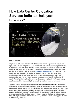 How Data Center Colocation Services India can help your Business