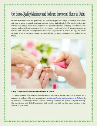 Get Salon-Quality Manicure and Pedicure Services at Home in Dubai