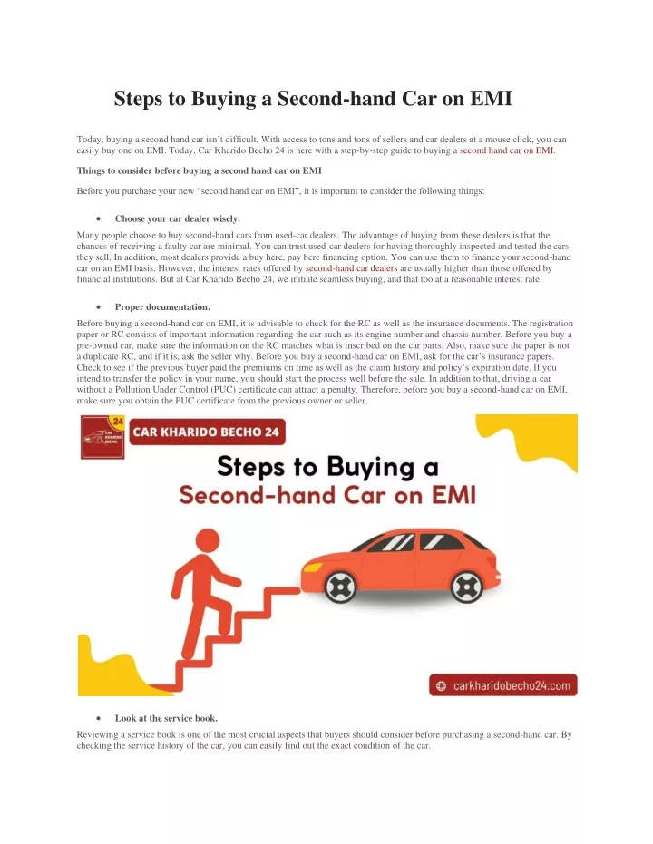 steps to buying a second hand car on emi