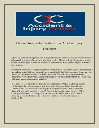 Choose Chiropractic Treatment For Accident Injury Treatment