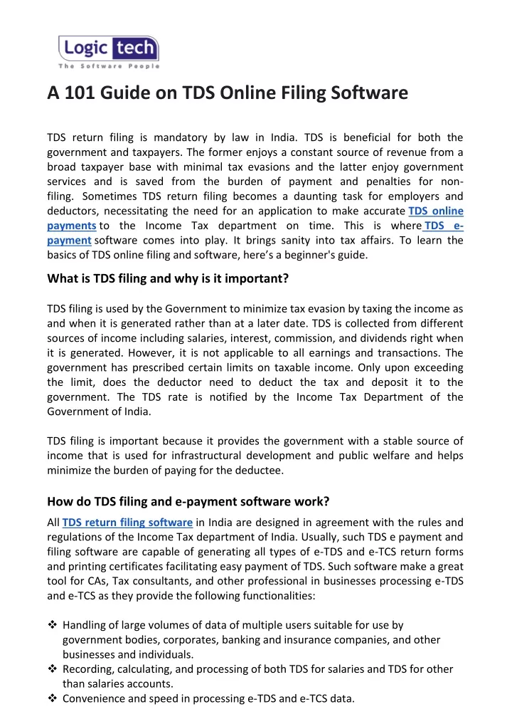 a 101 guide on tds online filing software