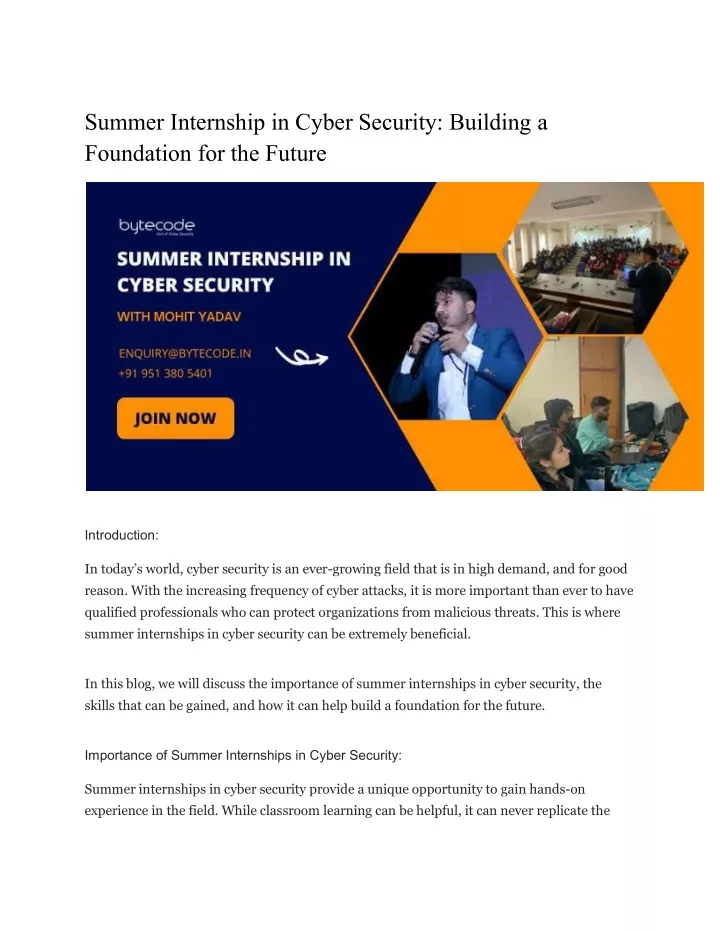 summer internship in cyber security building