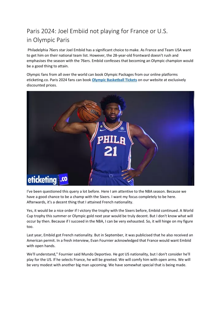 paris 2024 joel embiid not playing for france