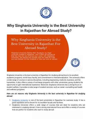 Why Singhania University is the Best University in Rajasthan for Abroad Study?