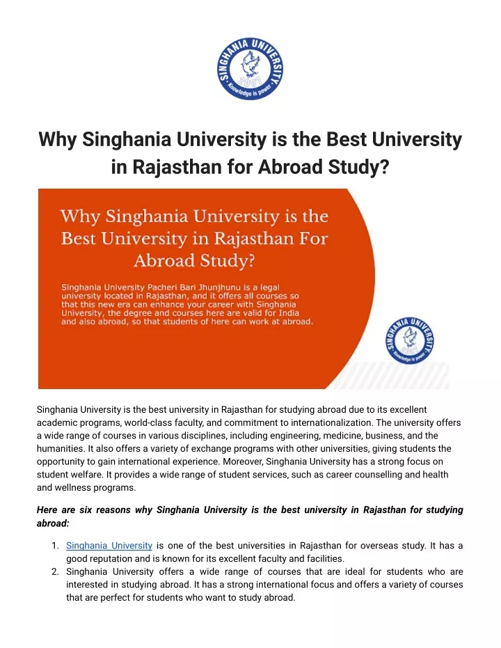 why singhania university is the best university